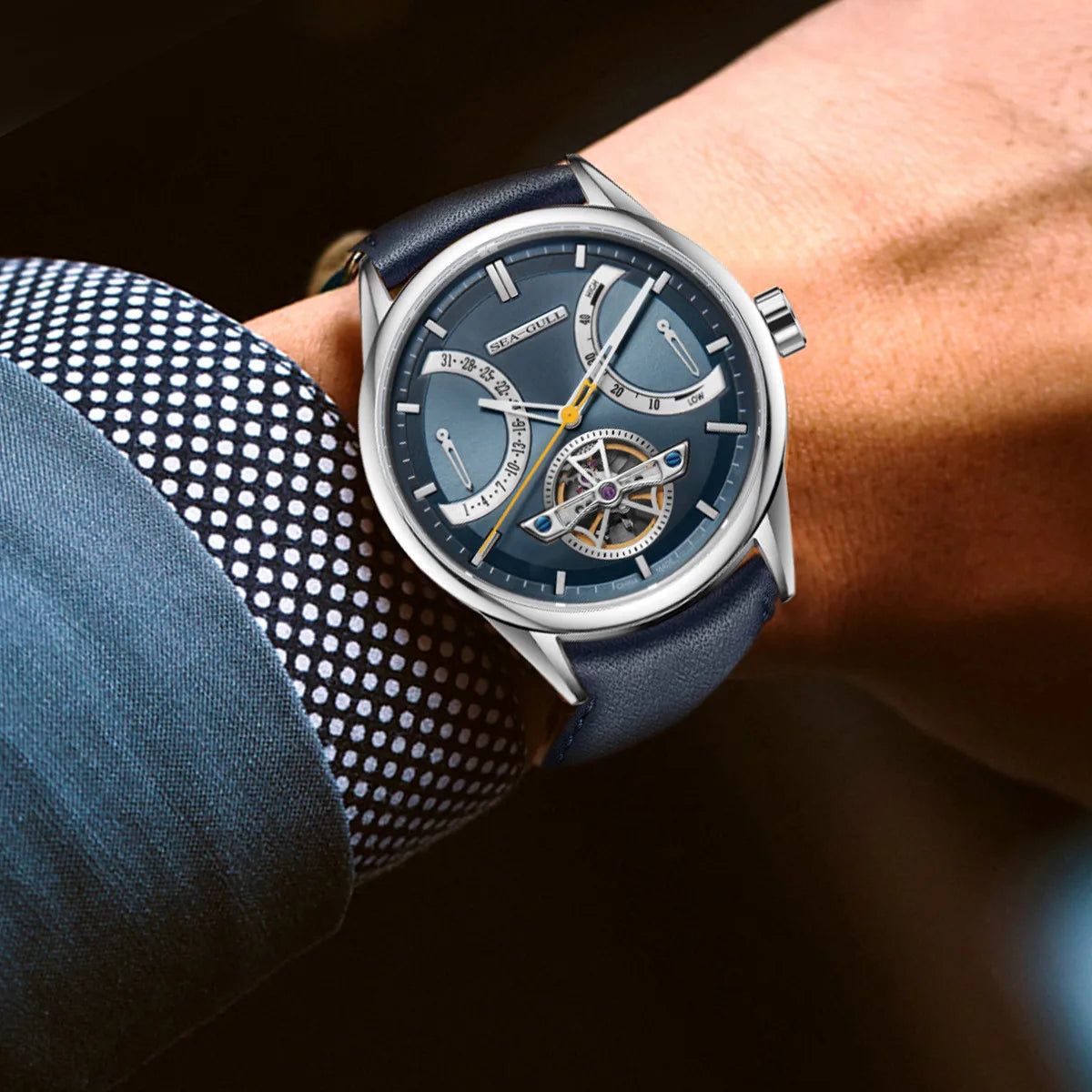 2023 NEW Seagull Automatic Mechanical Watch Men's Calendar Week Flywheel Men Wristwatch 50m Waterproof Business Watches 6128