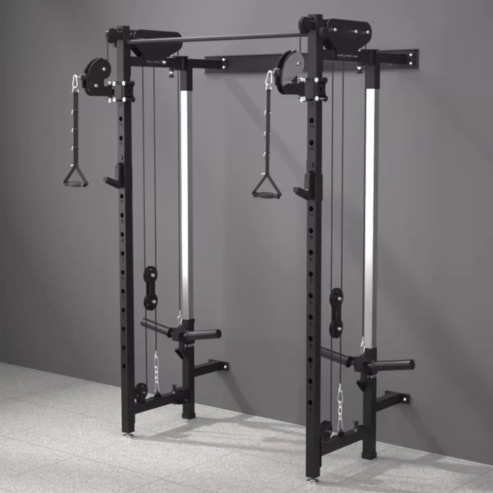 Foldable Squat Rack Wall Mount Multi-Function Trainer Bench Press LAT Pulldown Home Gym Strength Workout Fitness Equipment