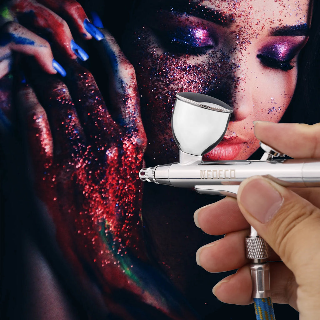 Dual-Action Airbrush With Auto-Centering Nozzle, 7cc 13cc Cups, 0.2/0.3/0.5mm needle for Modeling Makeup Nail Art Painting Tool