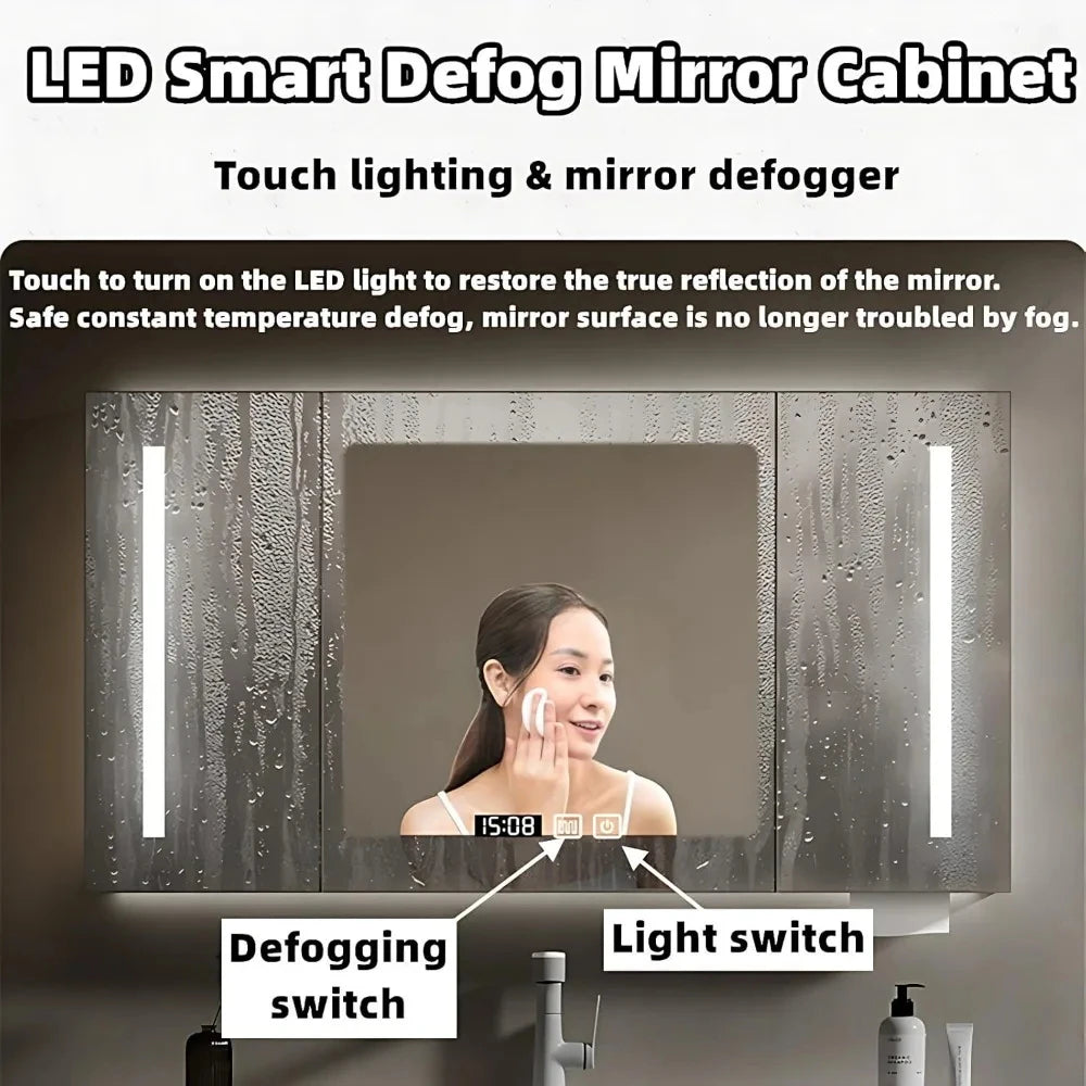 Bathroom Furniture Full Set Vanity With Sink Modern Bathroom Cabinet And LED Intelligent Defog Mirror Cabinet Set Large Storage