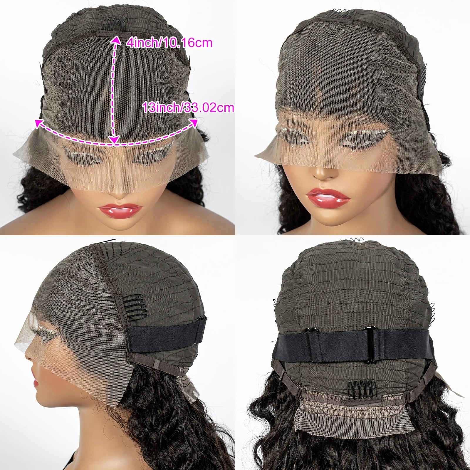 300% Density Ombre 30 Inches Water Wave Wavy Curly Human Hair Wigs 13x4 Transparent Lace Frontal Human Hair Wig for Women