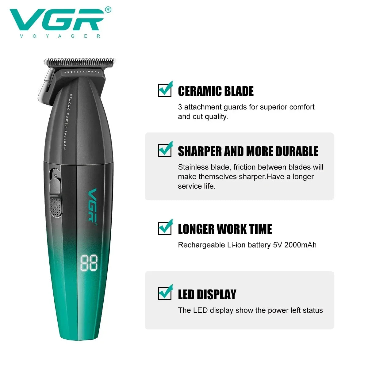 VGR Hair Trimmer Professional Shaver Adjustable Hair Clippers Cordless Hair Cut Machine Metal Trimmer for Men V-003 V-906 V-308