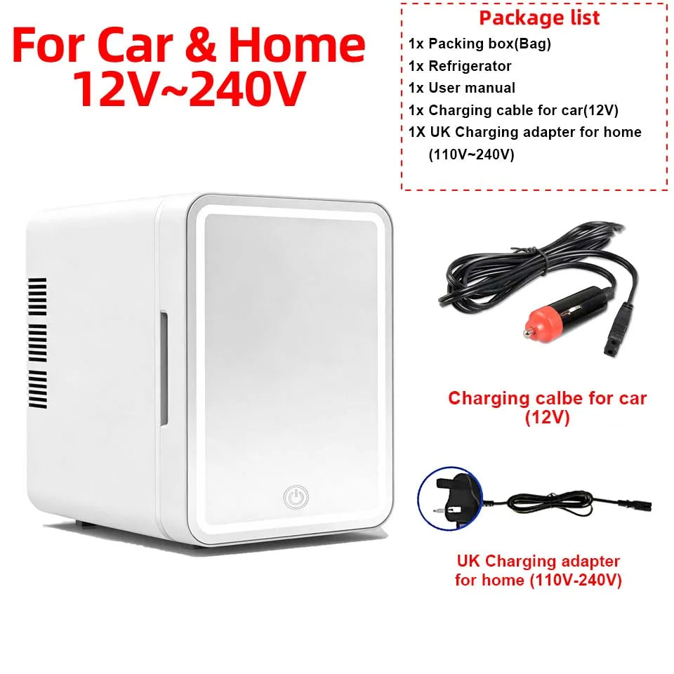 4L Mini Cooler＆Warmer Fridge With LED Light Mirror Portable Makeup Refrigerator Cosmetic Storage Keep fresh Cooler for Car Home
