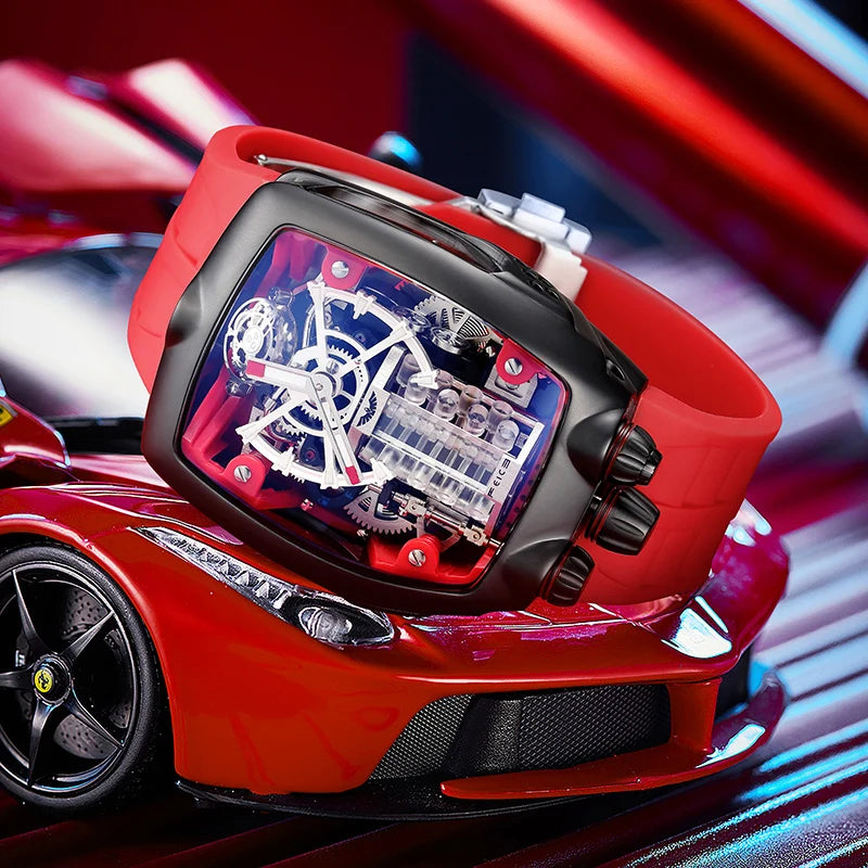 FEICE Men's Automatic Skeleton Watch Tourbillon Fashionable Mechanical Watch For Men Silicone Strap Luminous Christmas Gifts
