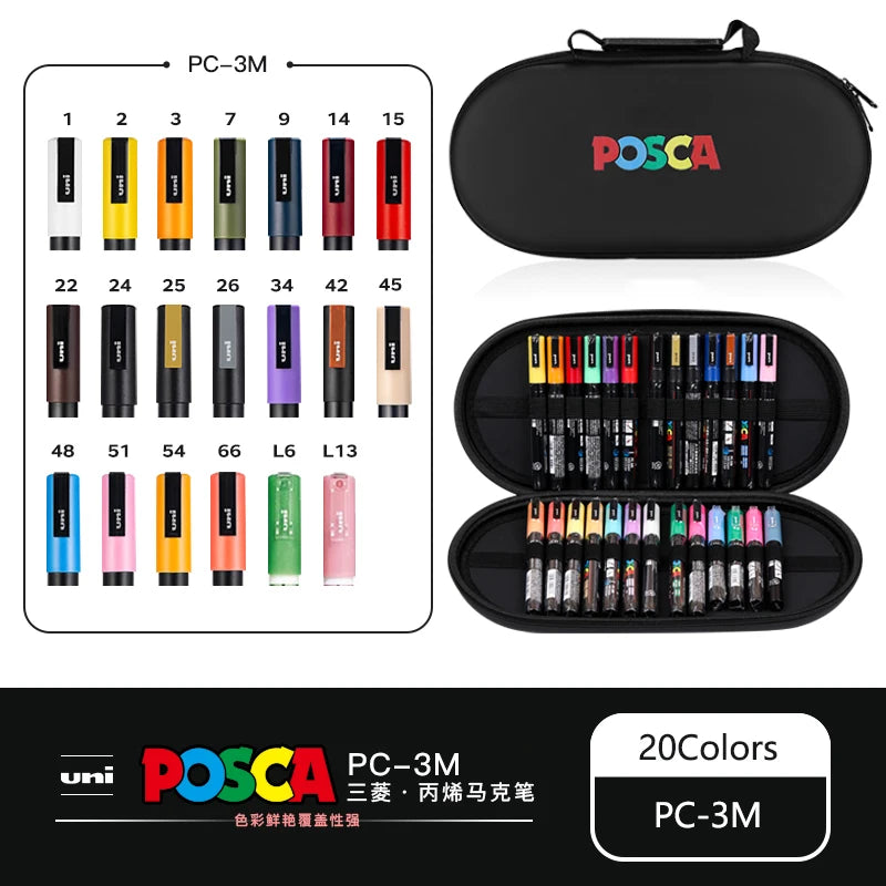 POSCA Acrylic Markers Organized in Bags, 0.7-2.5mm School Coloring Pens, Handy Original Japanese Professional Art Paint Supplies