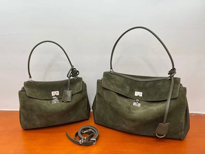 Winter Luxury Brand Women Bags Genuine Leather Brown Suede Women Totes Gold Buckle Women Shoulder Bags Fashion Women Handbags
