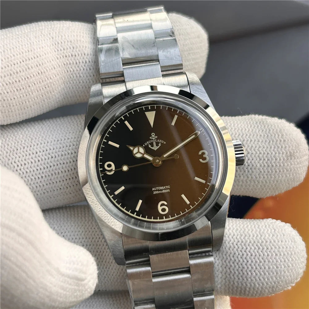 Hruodland 2025 New 36mm Retro Men Automatic Mechanical Watches F029 NH38 Men Dress Watches Stainless Steel 20Bar Diving Clock