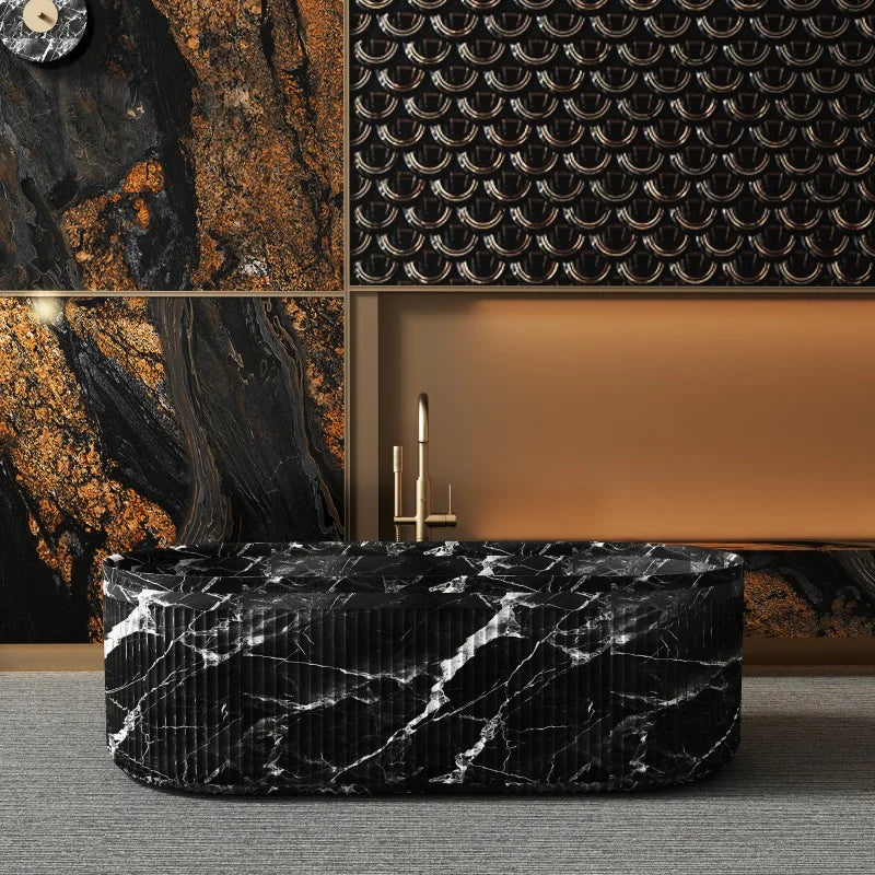 Freeform Natural Stone 1.7m Bathtub, Insulated Irregular Double Soaking Tub, Heat-Retention Freestanding Luxury Bath for Home