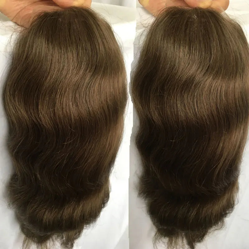 Long Hair Men's Toupee Thin Skin Base Human Hair Mens Wig Skin PU Hair Replacement Mens Toupee10×8Hair System Hairpieces For Men