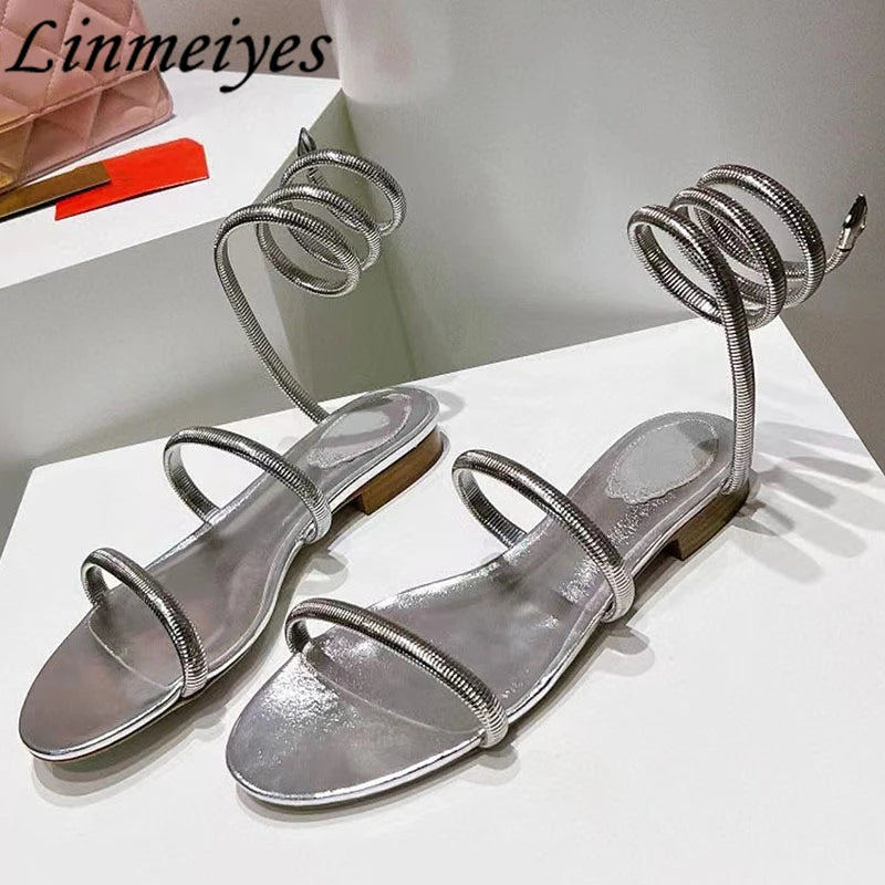 Summer High Heels Sandals For Women Ankle Snake Twine Around Runway Party Shoes Woman Stiletto Gladiator Sandals Woman