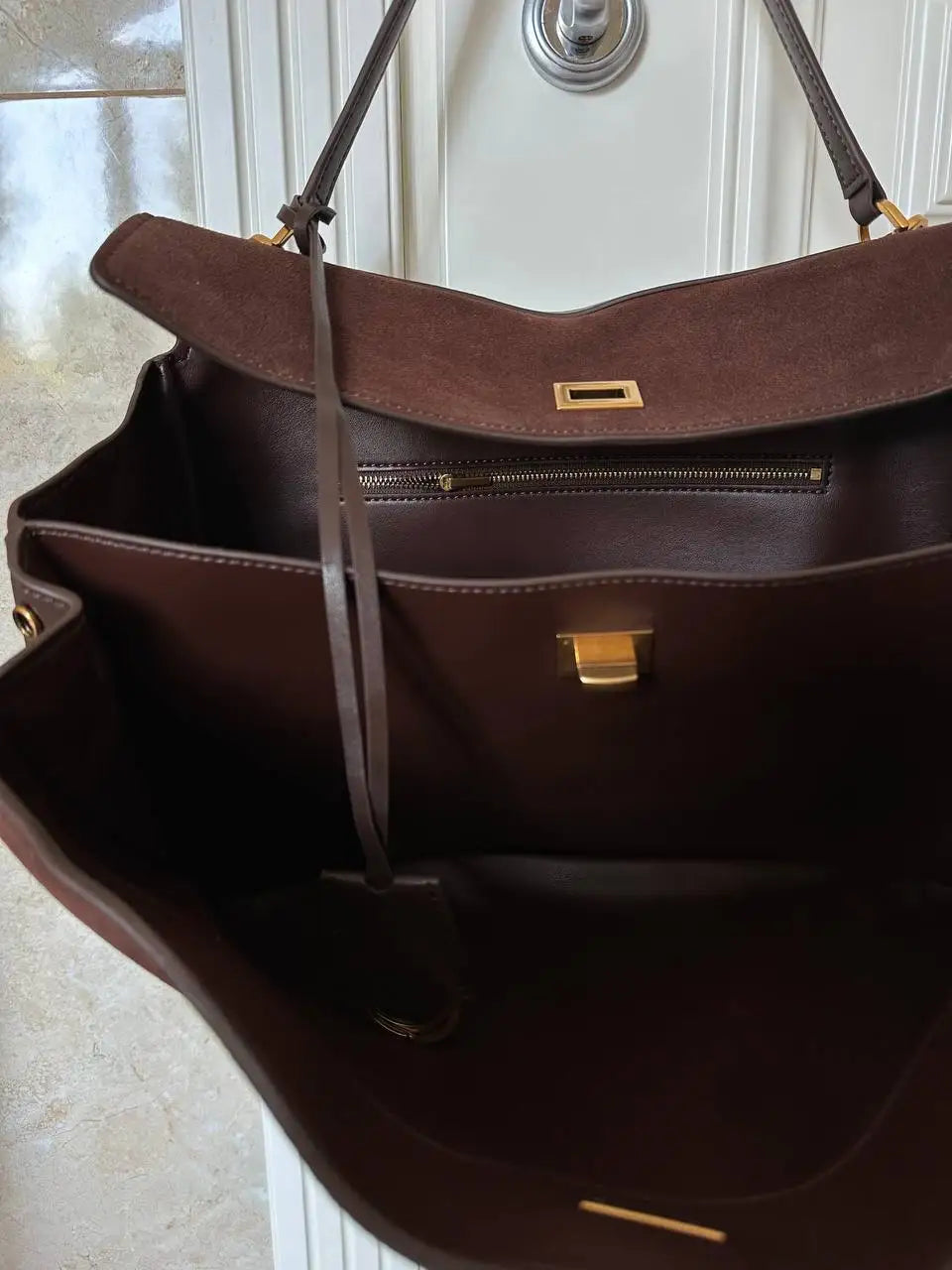 Winter Luxury Brand Women Bags Genuine Leather Brown Suede Women Totes Gold Buckle Women Shoulder Bags Fashion Women Handbags