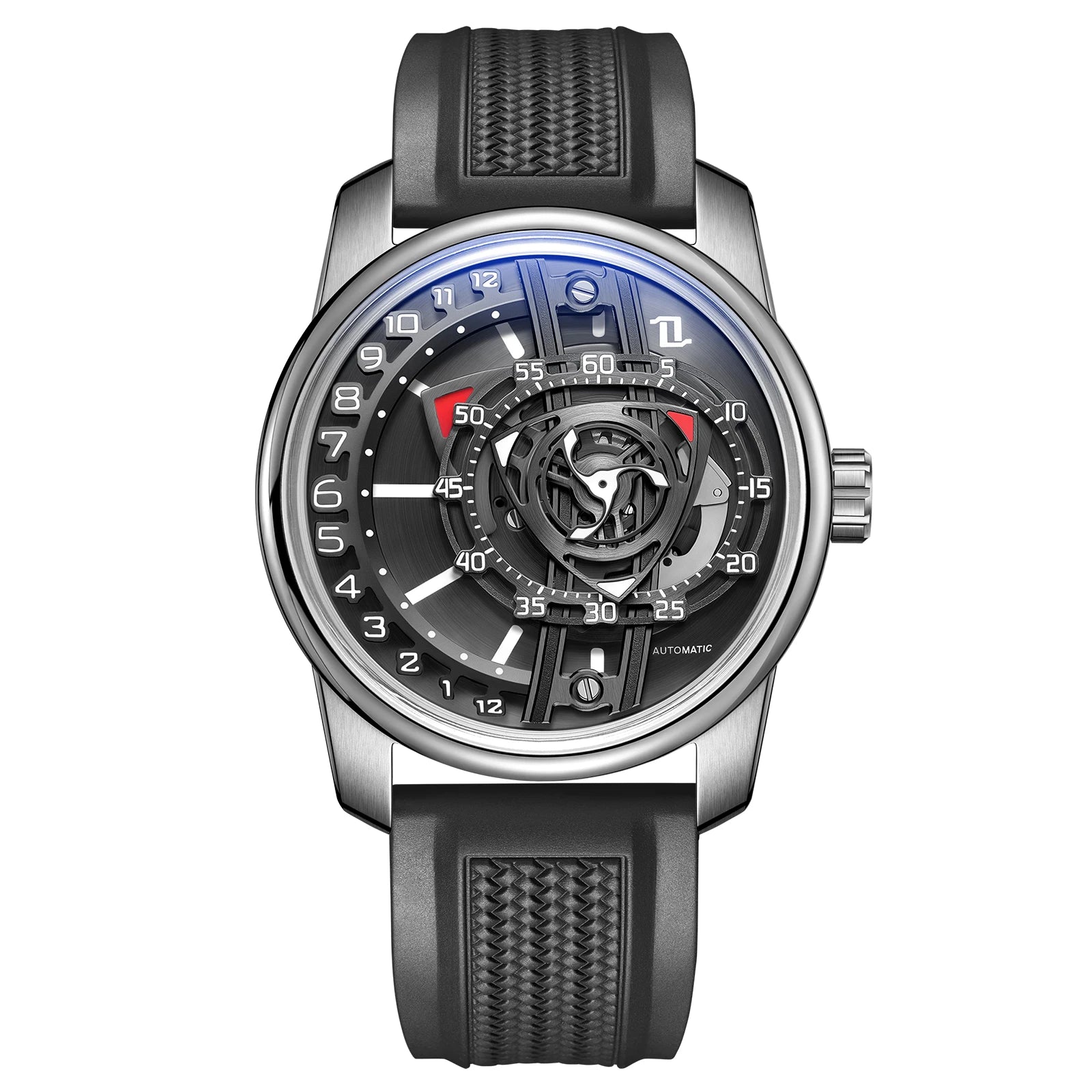 OBLVLO Fashion Men's Automatic Watch Forged Carbon Rotor Analog Display Luminous Hands Waterproof Leather Band Mechanical Watch.