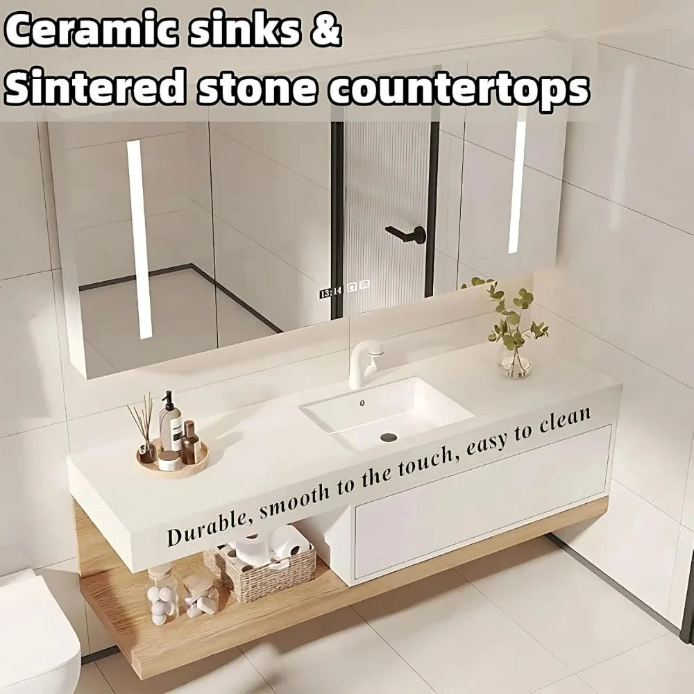 Bathroom Furniture Full Set Vanity With Sink Modern Bathroom Cabinet And LED Intelligent Defog Mirror Cabinet Set Large Storage