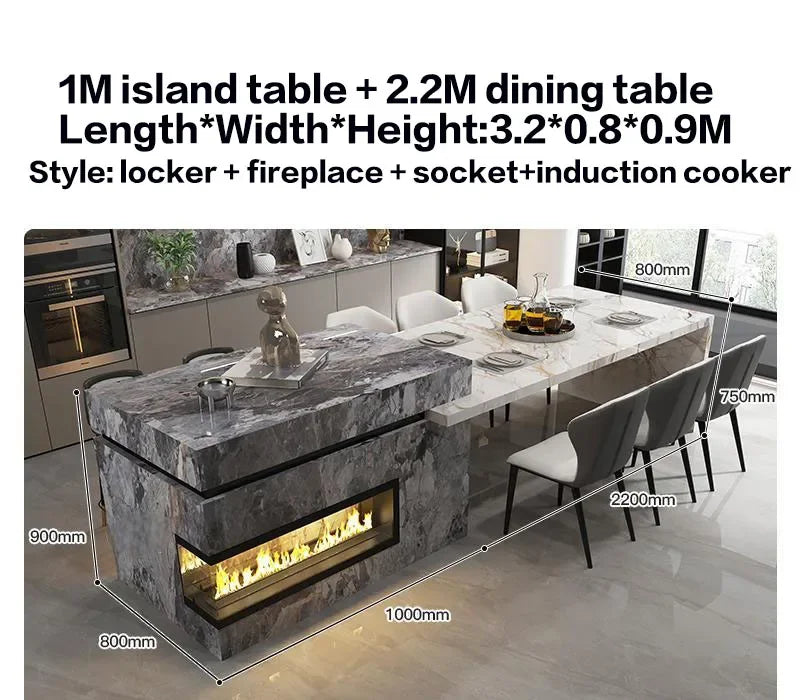 Any Size Custom Marble Kitchen Island with Wine Cooler Storage Built-in Refrigerator Cabinet Natural Stone Countertop Kitchen Fu