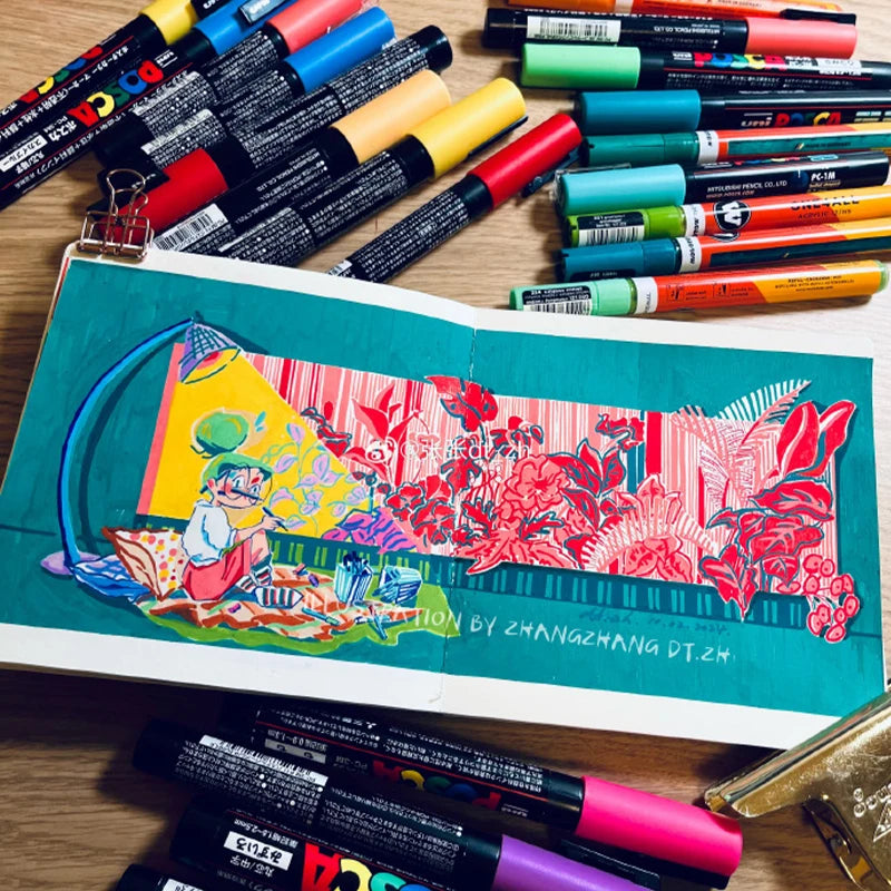 POSCA Acrylic Markers Organized in Bags, 0.7-2.5mm School Coloring Pens, Handy Original Japanese Professional Art Paint Supplies