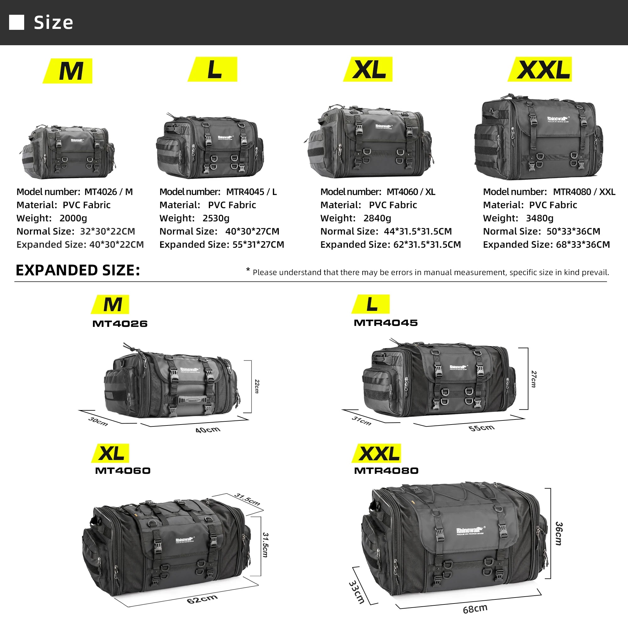 Rhinowalk  Motorcycle Tail Bag 26L/45L/60L/80L Waterproof Expandable Motorcycle Bag Large Capacity Travel Motorcycle Rack Bags