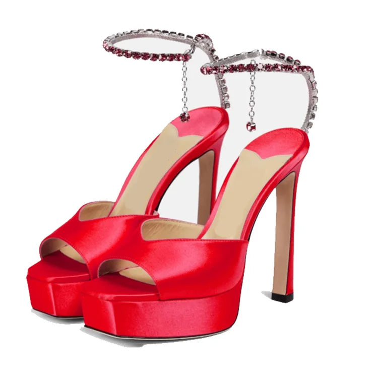 Colorful Chain Water Diamond Sandals Brand Walk Show Fish Mouth Evening Dress Elegant High Heels 2023 New Pendant Women's Shoes