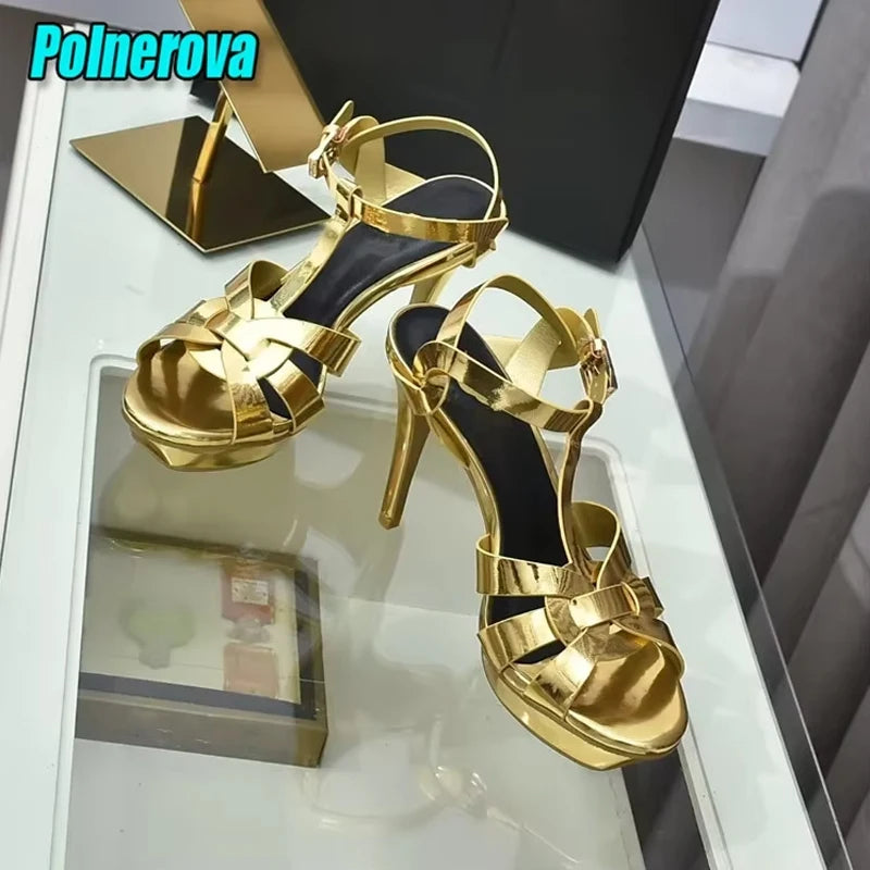 Summer Platform Gladiator Sandals Brand Design Peep Toe Ankle Buckle 10CM High Heels Classic Leather Party Wedding Women's Shoes