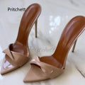 Twist Strap Stiletto Women's Slippers Sexy High Heels Open Pointed Toe Summer Leather Mules Ladies Stylish Outside Party Shoes
