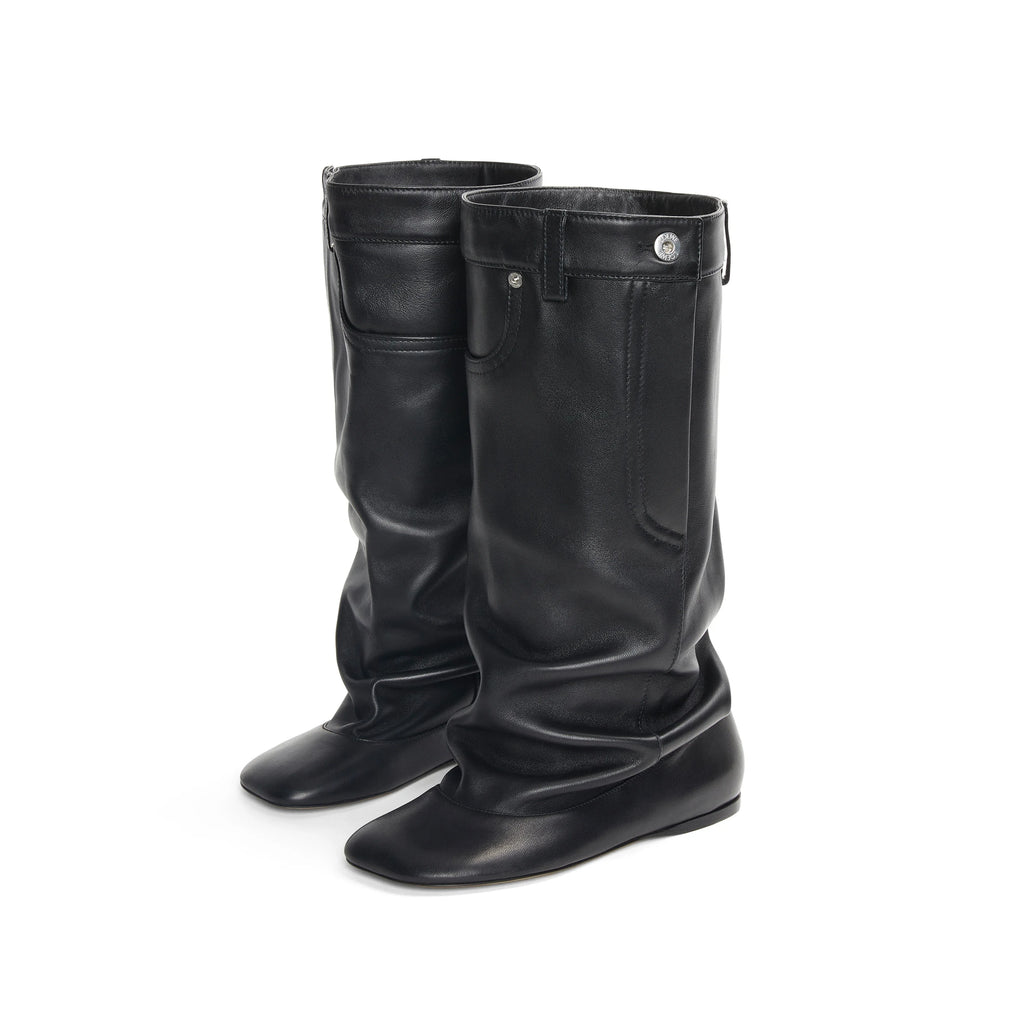 Black Belt Design Pleated Lazy Knee High Boots 2023 New Women's European and American Style High Heels Fashion Boots Size 34-43