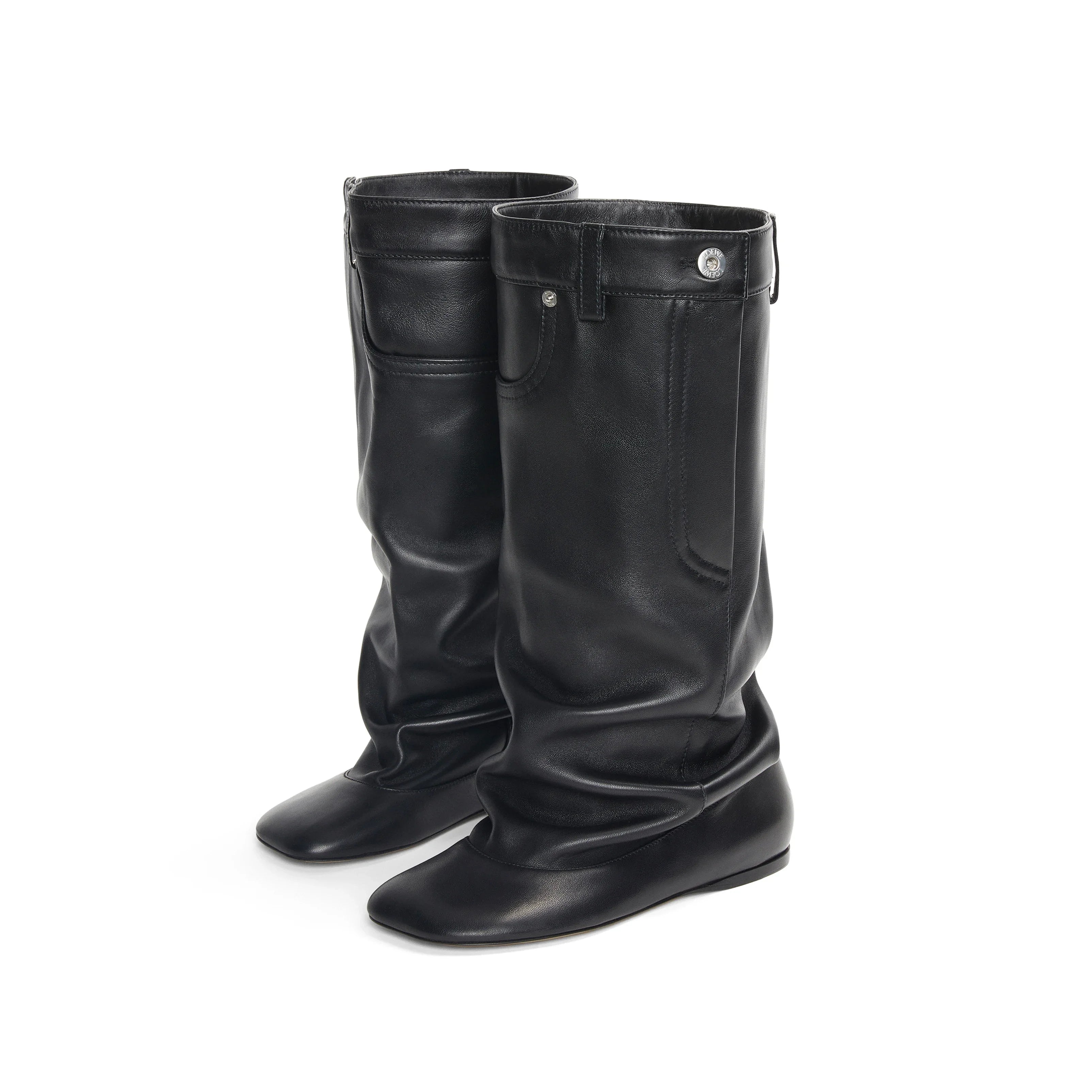 Black Belt Design Pleated Lazy Knee High Boots 2023 New Women's European and American Style High Heels Fashion Boots Size 34-43