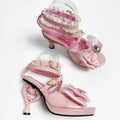Original Lo Fish Mouth Sandals New Summer Girls Women's Rhinestone Satin Bow High Heel Sandals Sweet Lace Bow Lolita High Heels