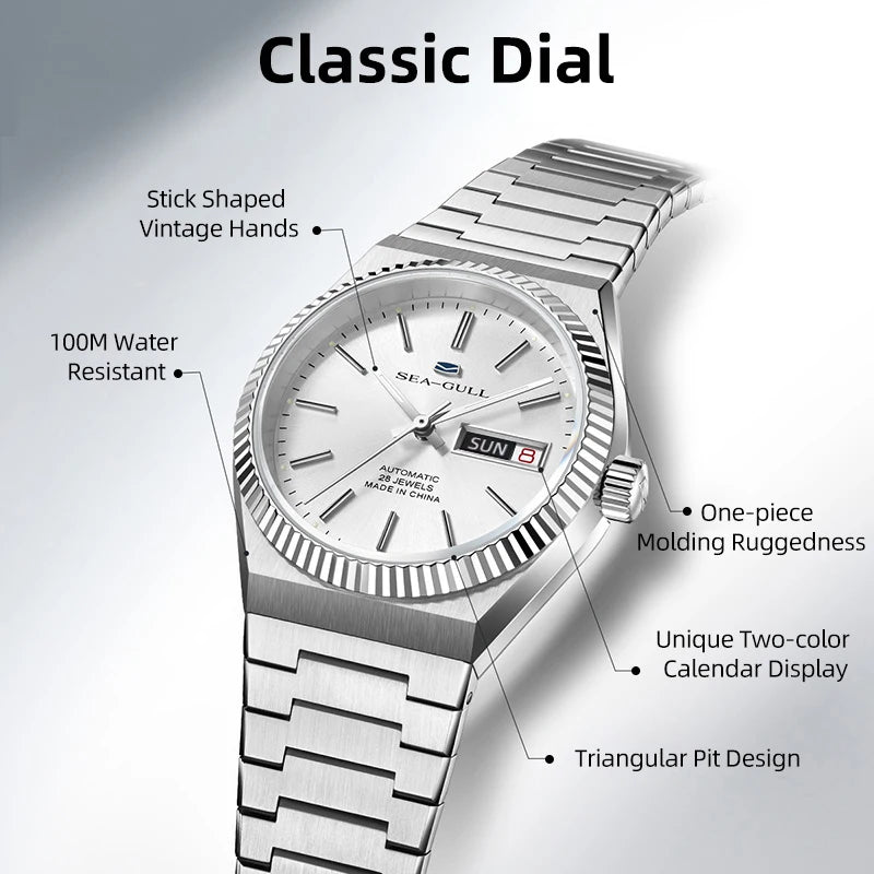 Seagull Historical Series Men Watch Bilingual Calendar Luminous Automatic Mechanical Watches Dress Wristwatch Casual Clock 1075