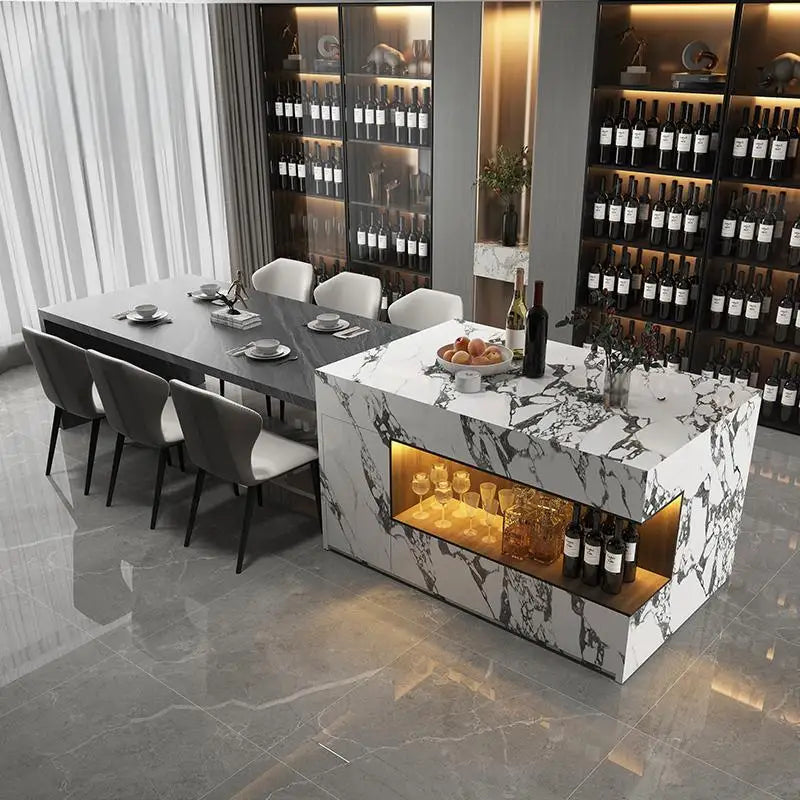 Any Size Custom Marble Kitchen Island with Wine Cooler Storage Built-in Refrigerator Cabinet Natural Stone Countertop Kitchen Fu