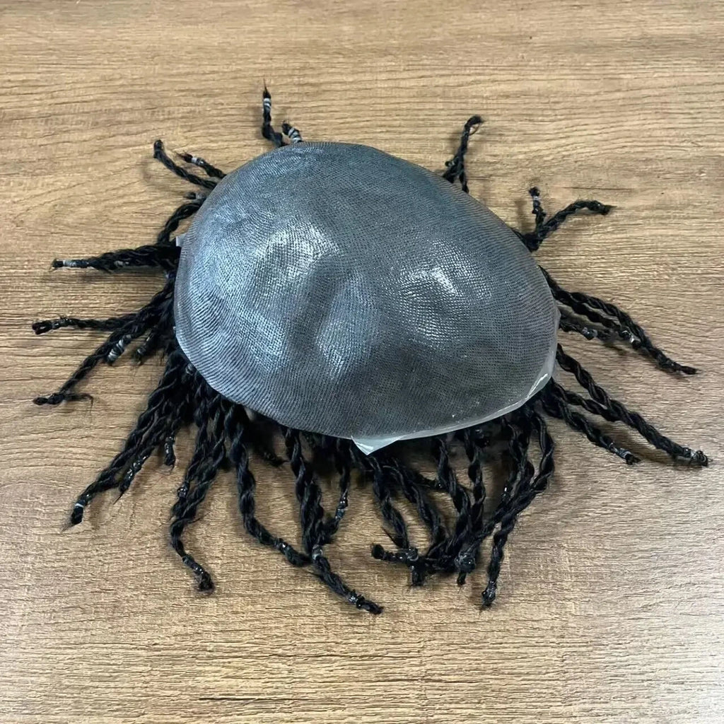 Black Men dreadlocks Human hair Microskin Full PU Based Wig Twist Braided Men's Toupe Hair extension male capillary prosthesis