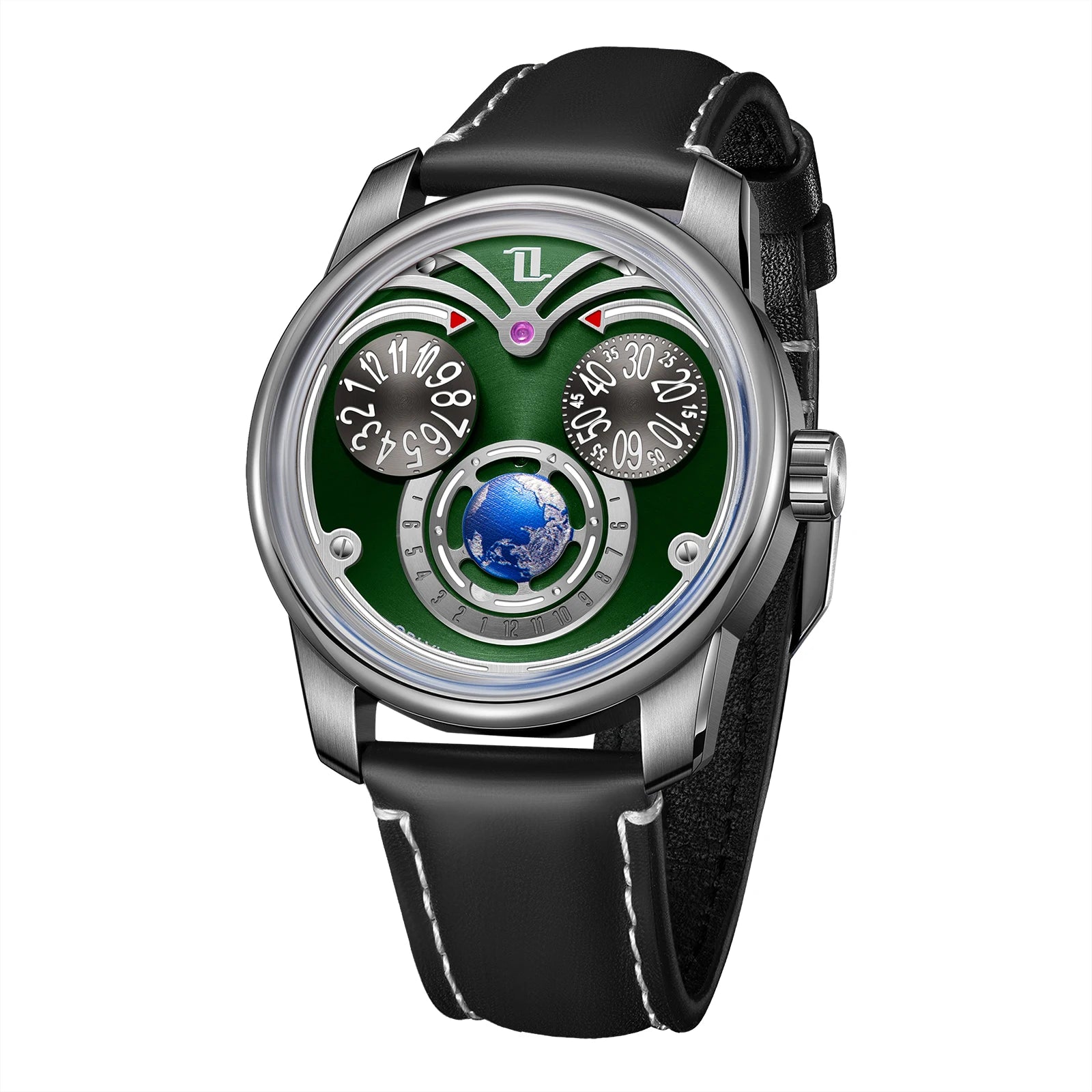 OBLVLO Fashion Eagle 3 Eyes Automatic Watch for Men Green Dial Blue Luminous Waterproof Mechanical Leather Watches JM-Eagle