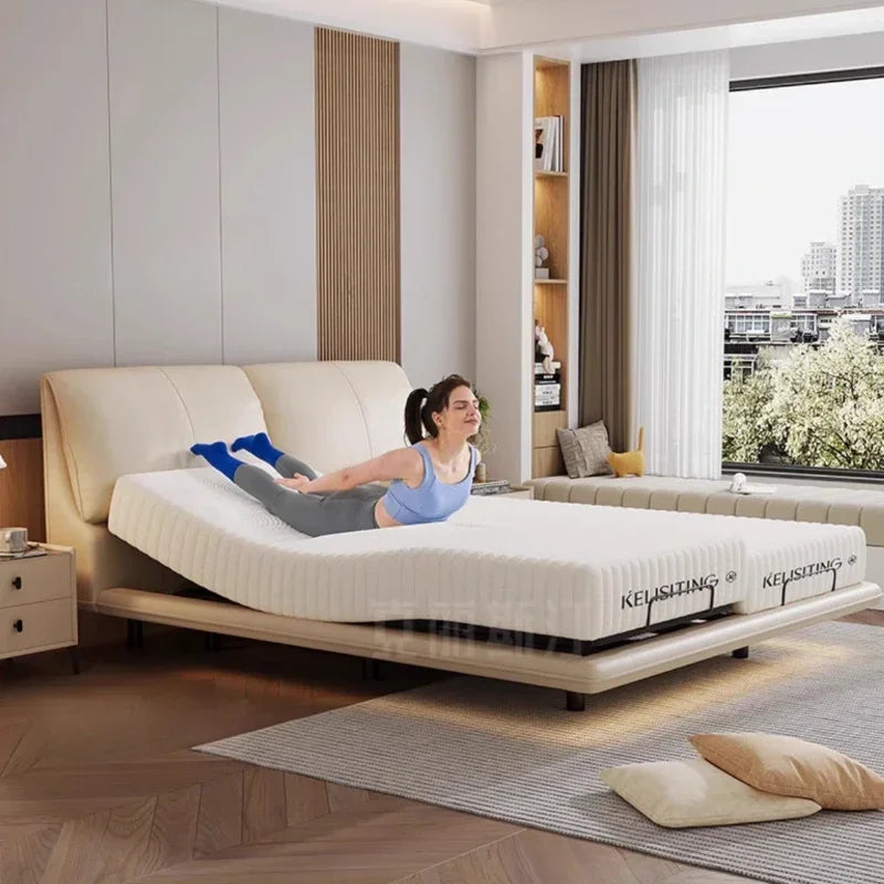 Ergonomic Luxury Modern Double Bed Lift Up Electric Adults Smart Double Bed Queen Mattress Safe Salon Muebles Unique Furniture