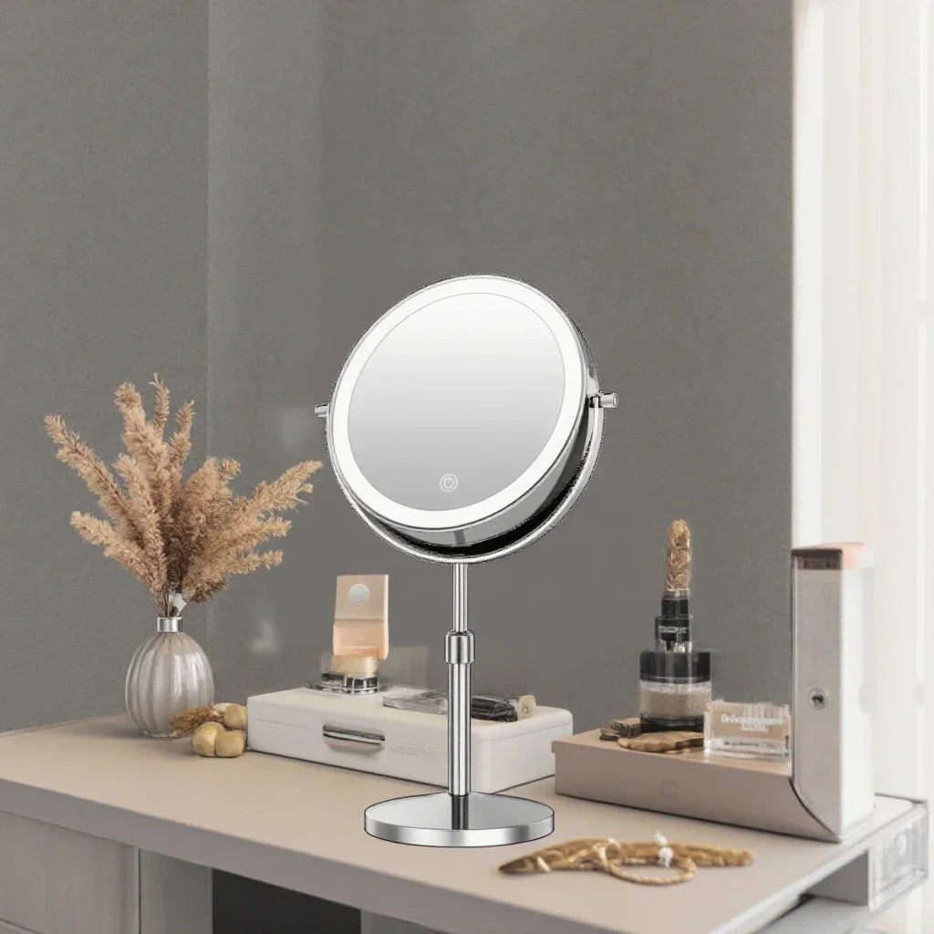 7" Makeup Mirror with Light USB Rechargeable Height Adjustable 1X/10X Magnifying 3 Color lighting 360° Rotation Vanity Mirror