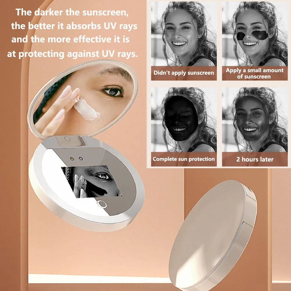 UV Mirror Sunscreen Smart Makeup Mirror Testing Camera Visual Face with 3 Colors Led Light Mirror Travel Portable