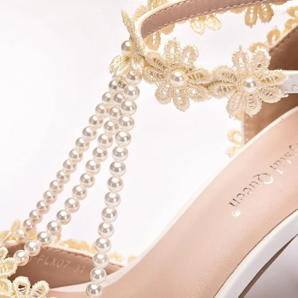 Comemore Crystal Queen Women Sandals Flowers Pearl Stilettos Bridal 9cm Evening Party High Heels Bridal Pumps Wedding Shoes 2023