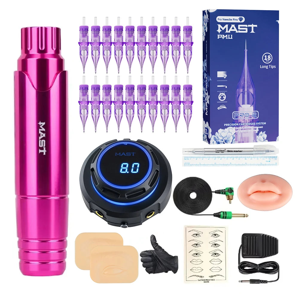 Mast P10 Complete Tattoo Kit Permanent Makeup Tattoo Machine Pen Set Power Supply Mast PRO Cartridge for Tattoo Artist