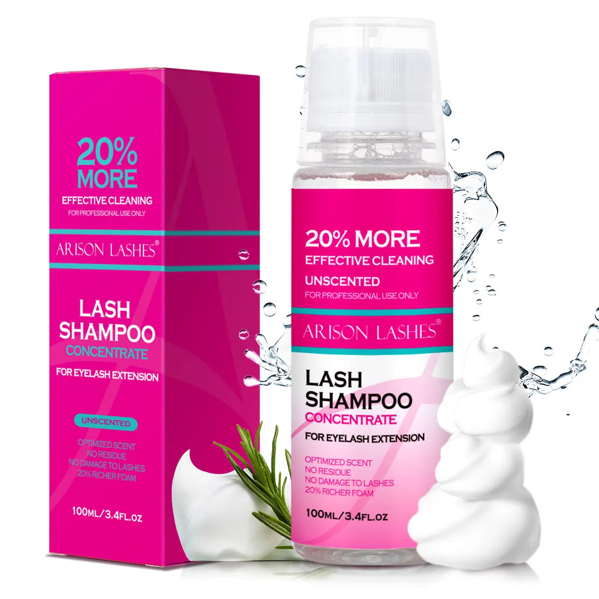 ARISON 100ml Lash Shampoo Concentrate No Stimulation Lash Cleanser DIY Professional Eyelash Extension Bath Foam Makeup Remover