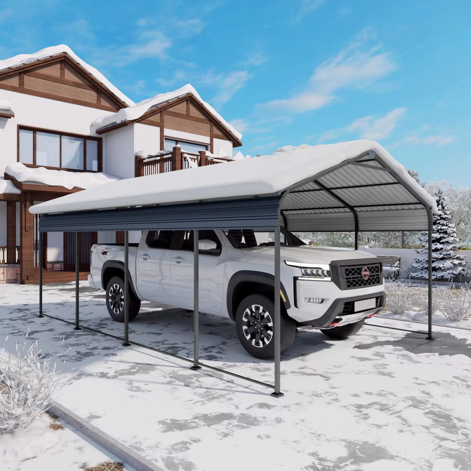 12x20 ft Aluminum Alloy Carport Outdoor Garage Awning With A Heavier Metal Frame Suitable For Cars And Large Aarages