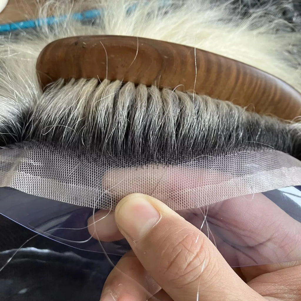 Men's Full French Lace Wig 100% Human Hair Ombre Platinum Blonde White Color 1BT60R Super Durable Natural Hairline Toupee System