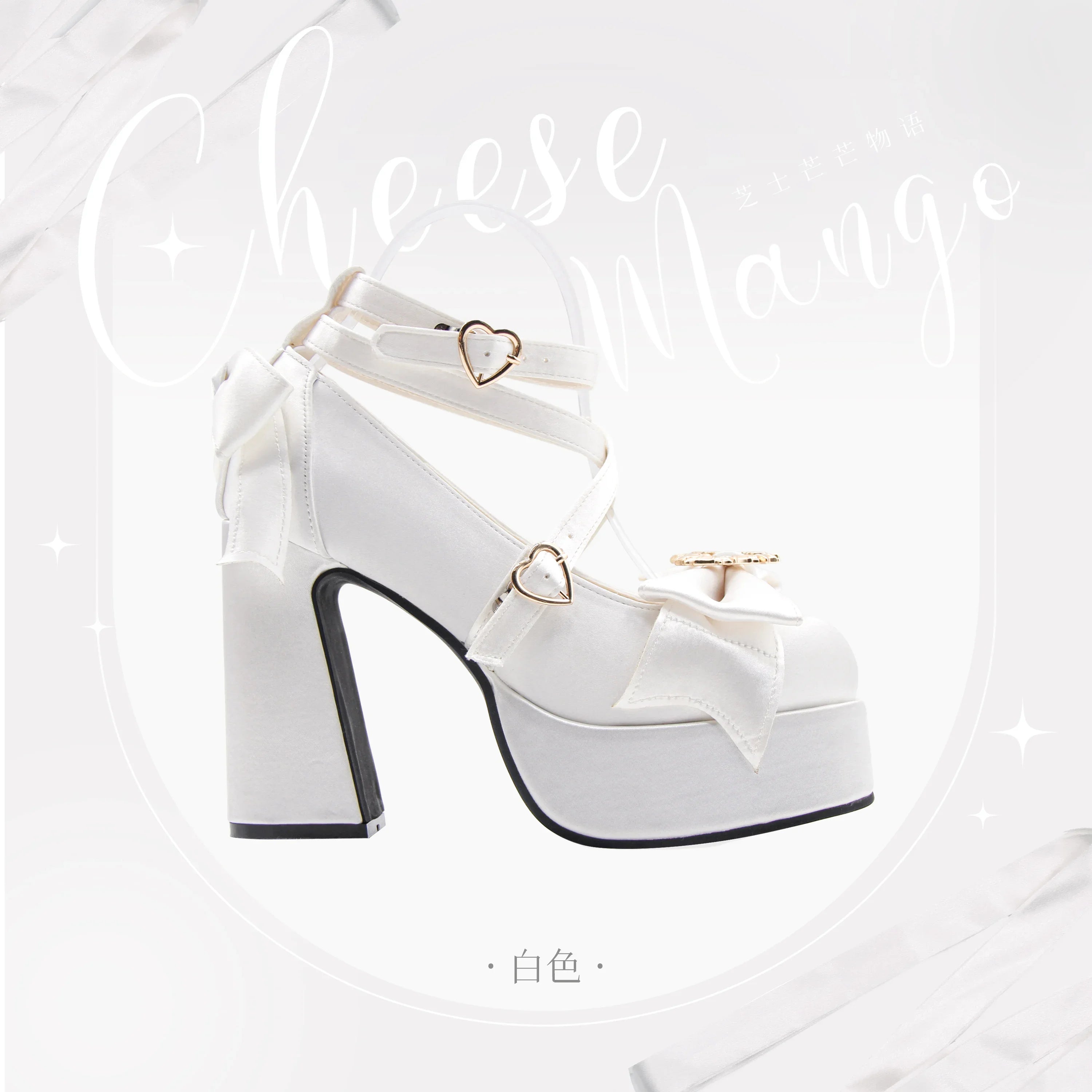 2024 New Spring Summer Ladies Elegant Waterproof Platform Satin Bow Chunky Heel Sweet Love Mary Jane Shoes High Heels for Women