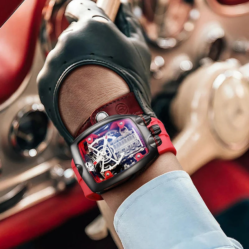 FEICE Men's Automatic Skeleton Watch Tourbillon Fashionable Mechanical Watch For Men Silicone Strap Luminous Christmas Gifts
