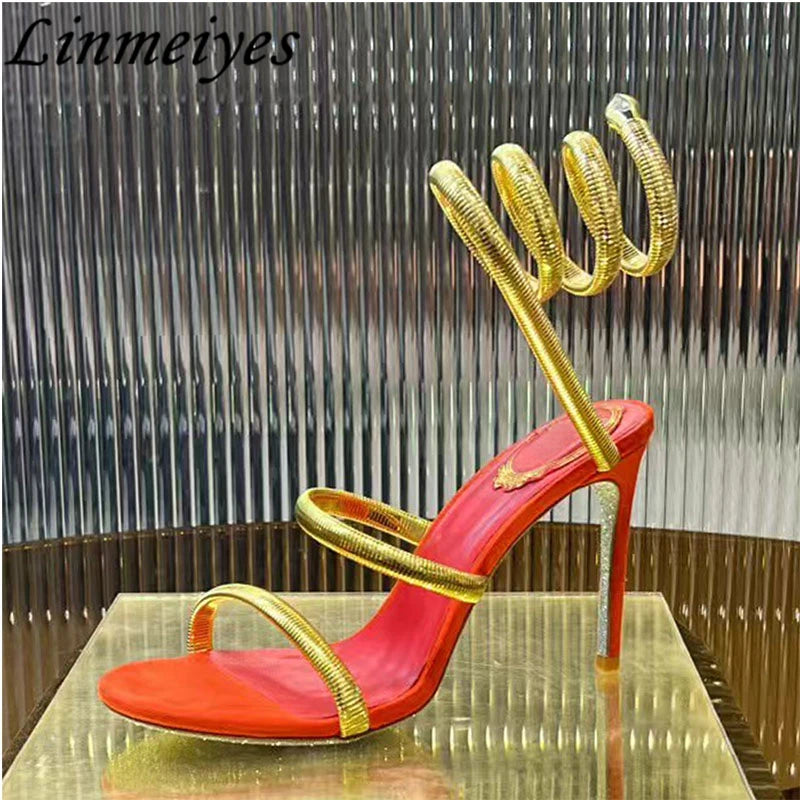 Summer High Heels Sandals For Women Ankle Snake Twine Around Runway Party Shoes Woman Stiletto Gladiator Sandals Woman