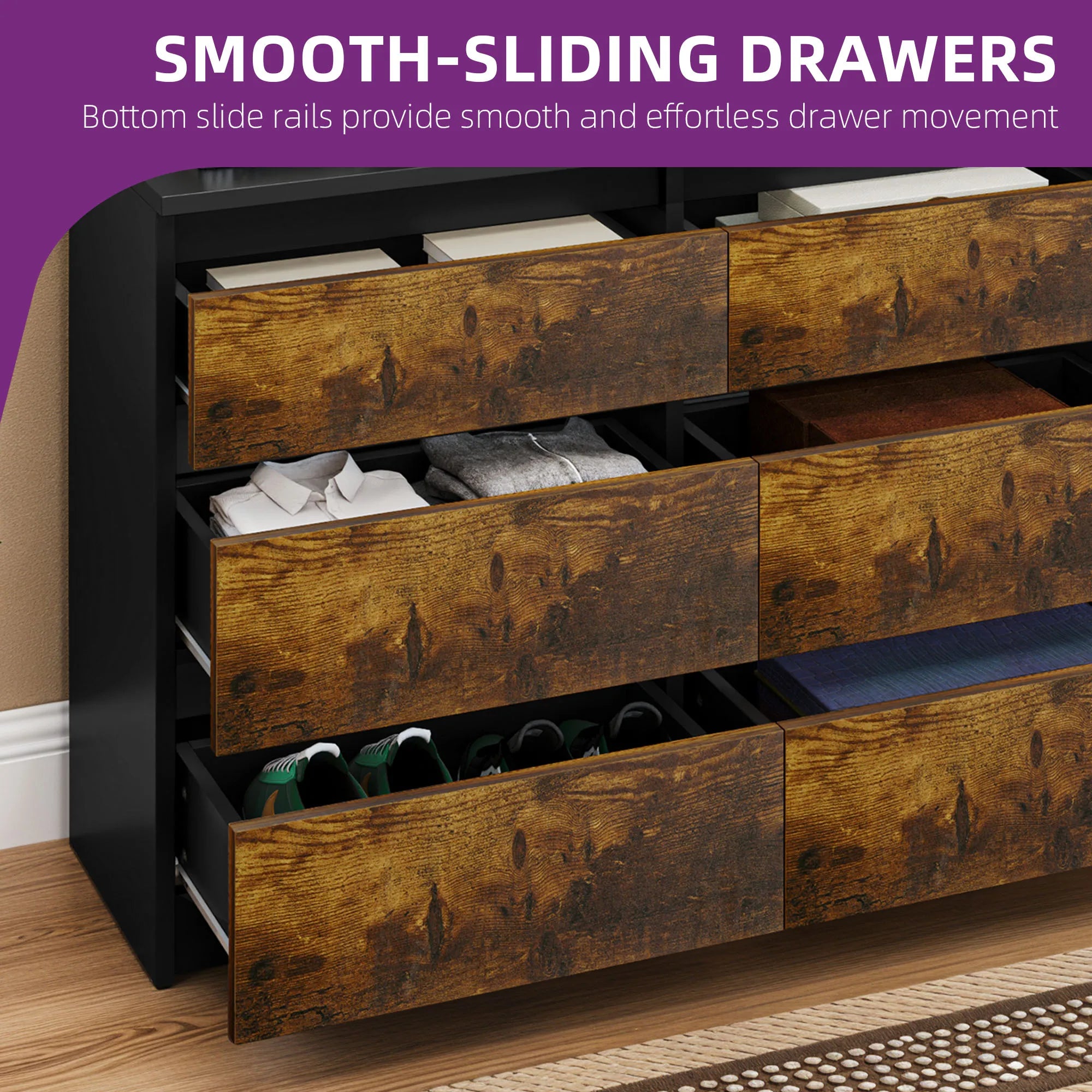 YITAHOME 6-Drawer Chest - Modern 100x30x70cm Bedroom Storage Unit, Durable MDF & Particleboard for Clothes & Essentials