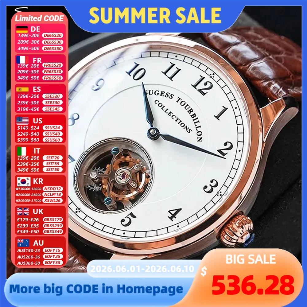 Sugess Genuine Tourbillon Business Men Watch Original ST8000 Movement Luxury Skeleton Mechanical Watches Sapphire Wristwatches