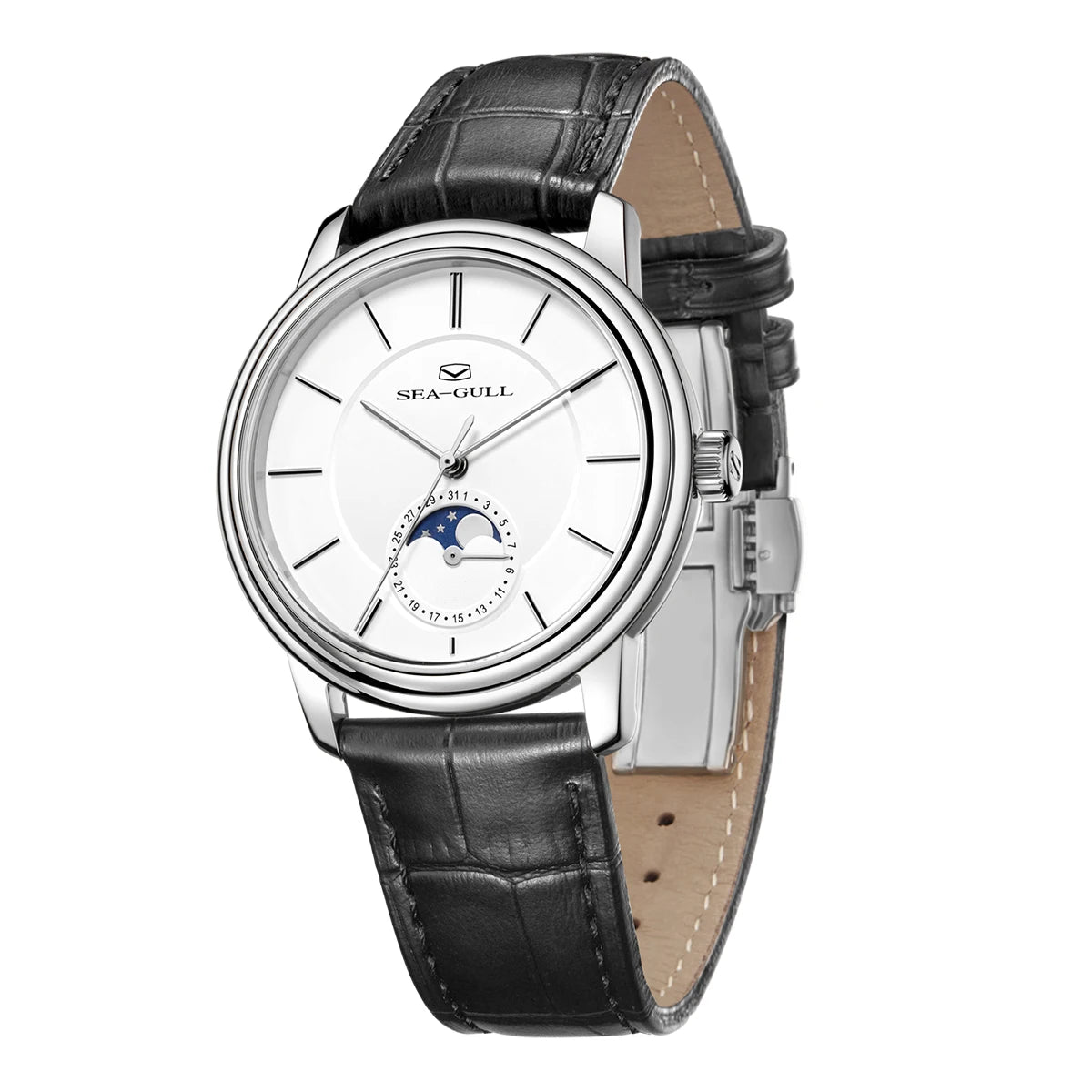 Seagull 38mm Classic Moon Phase Watch Men's Automatic Mechanical Watches ST1818 Sapphire 5Bar Wateproof Luxury Men Watch 1080