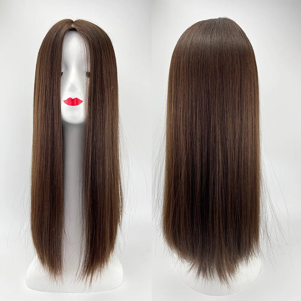 Jewish Topper High Density Silk Base 8x8'' Full Virgin European Hair Same Length Kosher Wig Soft Silk Top Sheitel for Women
