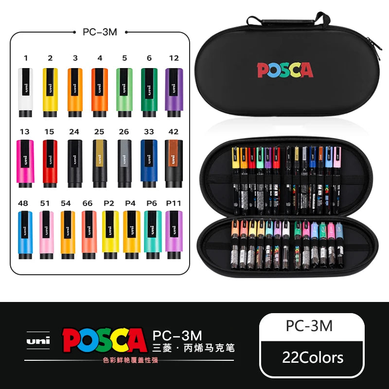 POSCA Acrylic Markers Organized in Bags, 0.7-2.5mm School Coloring Pens, Handy Original Japanese Professional Art Paint Supplies