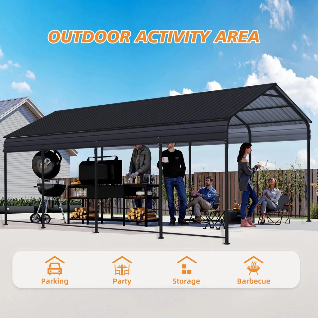 12x20 ft Aluminum Alloy Carport Outdoor Garage Awning With A Heavier Metal Frame Suitable For Cars And Large Aarages