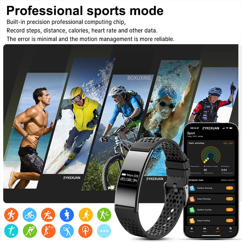 2026 New Fitness Tracker Smart Bracelet Men Women IPX8 Waterproof Heart Rate Sleep Monitoring Outdoor Sport Pedometer Smartwatch