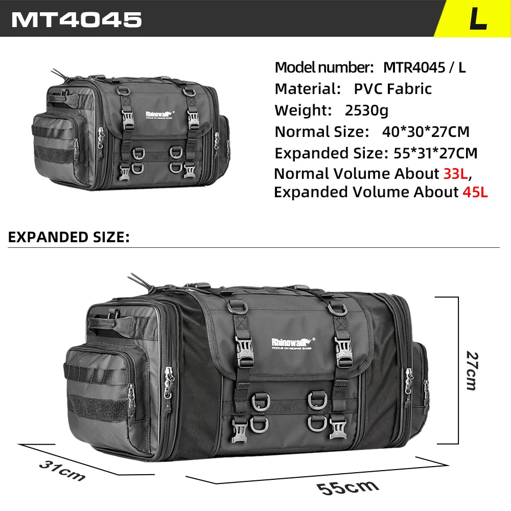 Rhinowalk  Motorcycle Tail Bag 26L/45L/60L/80L Waterproof Expandable Motorcycle Bag Large Capacity Travel Motorcycle Rack Bags