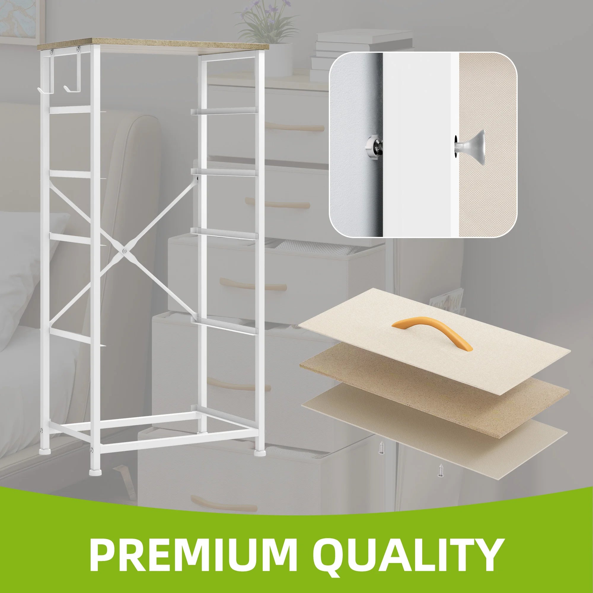 YITAHOME 5-Drawer Fabric Dresser w/Side Pockets & Hooks - Metal Frame & Wood Top for Bedroom, Nursery, Hallway (Beige)